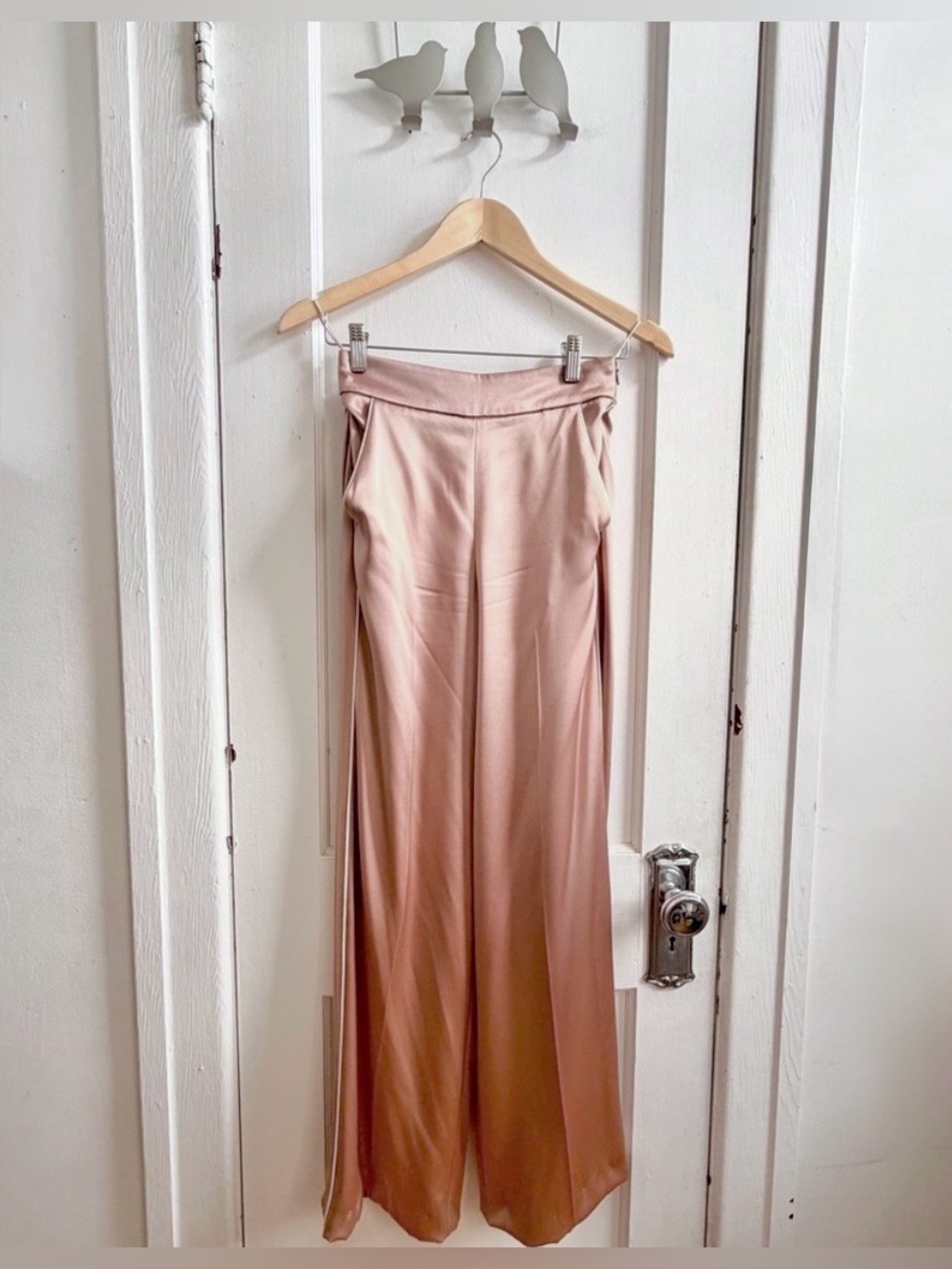 Wilfred - Wide Leg Satin Tuxedo Style Dress Pants in Blush Pink